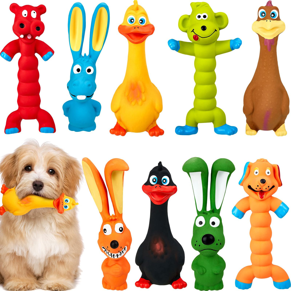 9-Pack Latex Squeaky Dog Toys